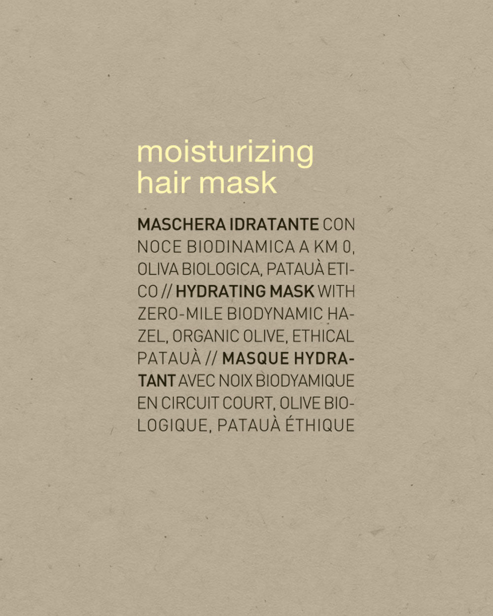 Textual description of a moisturizing hair mask on a beige background oway mobileonly