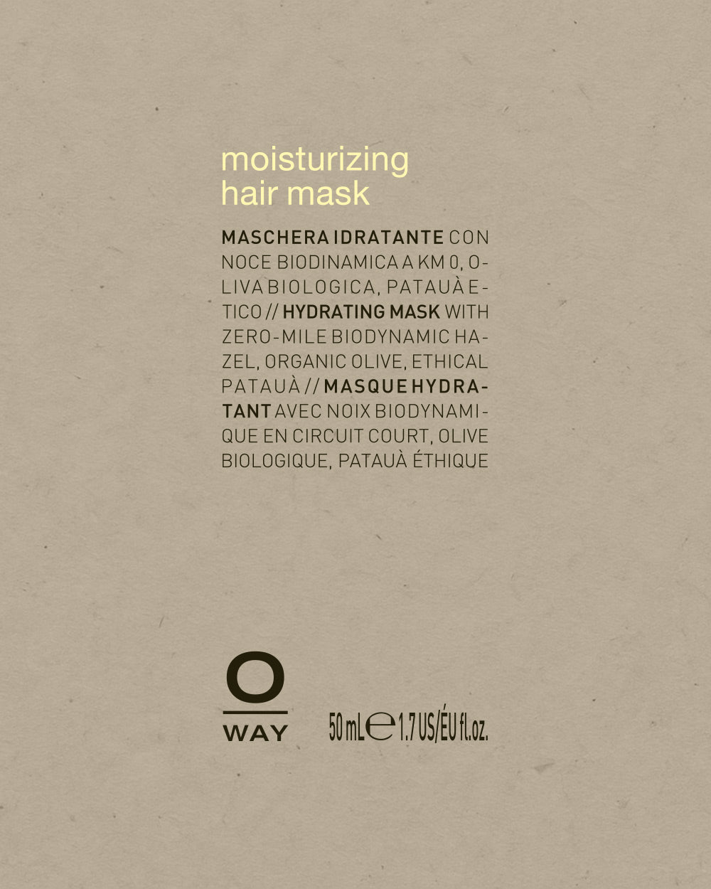 O Way moisturizing hair mask packaging with text on a beige background mobileonly