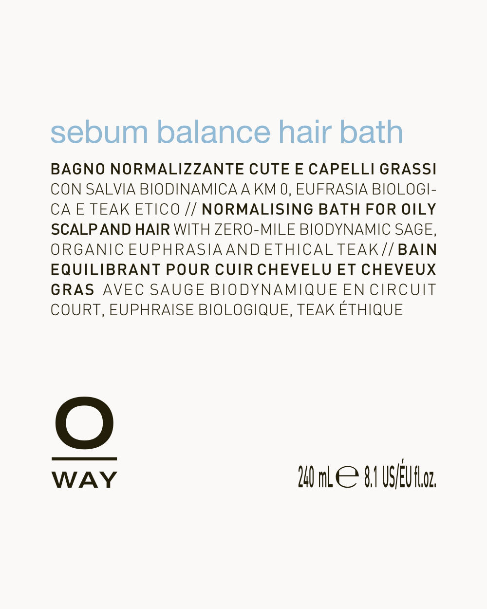 Sebum balance hair bath label with product details on a white background mobileonly