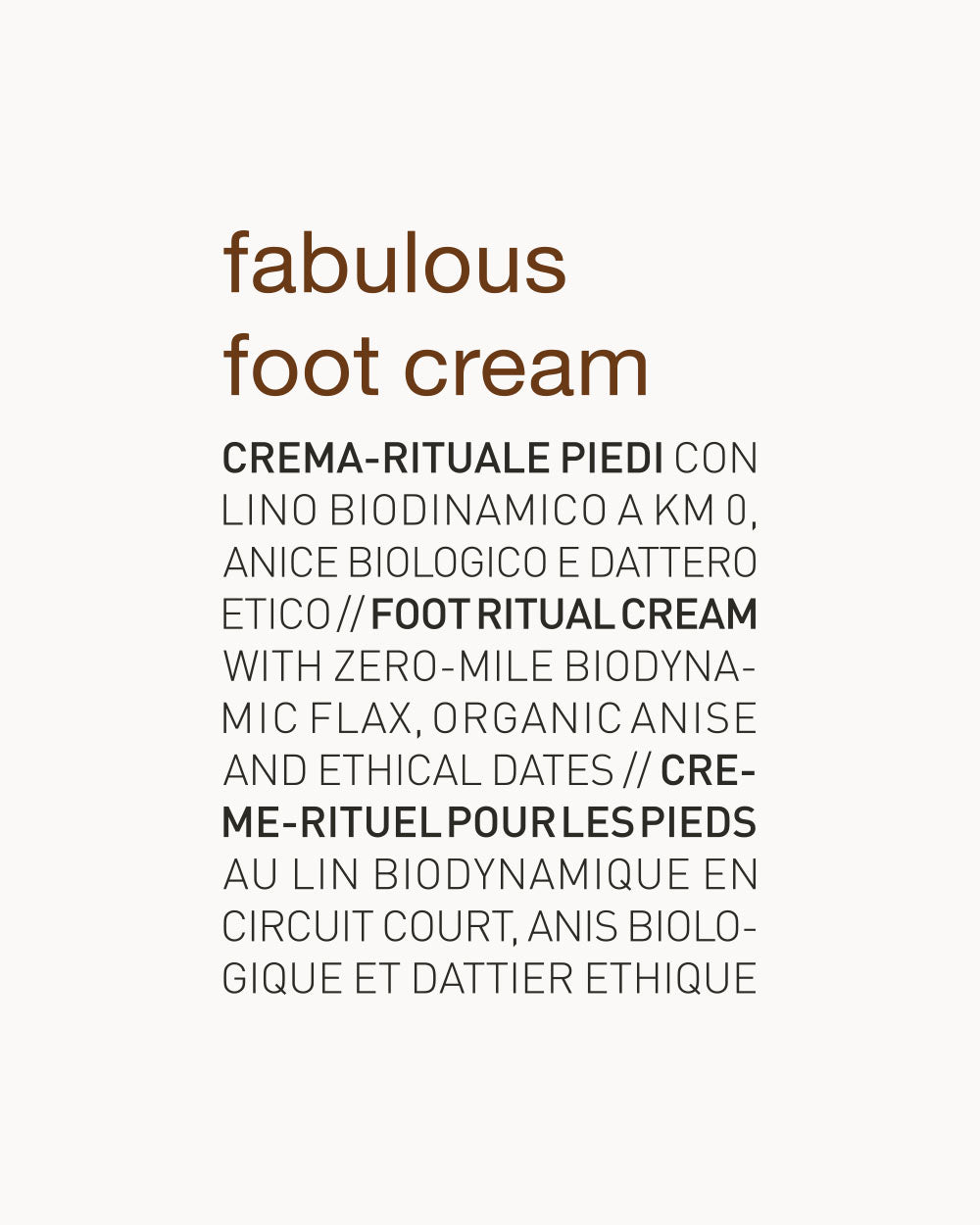 Text description of 'fabulous foot cream' with product details on a white background mobileonly
