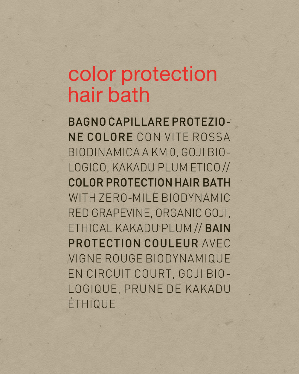 Product packaging for 'Color Protection Hair Bath' with text on a beige background mobileonly