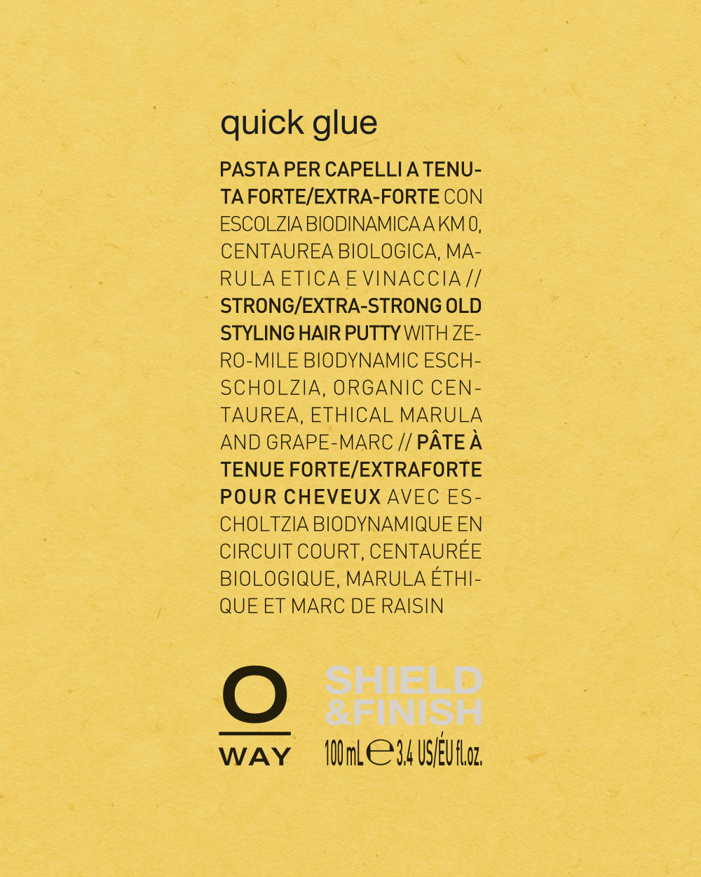 Product label for oway 'quick glue' with text on a yellow background mobileonly